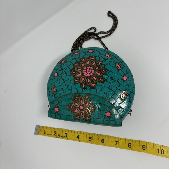 Stunning Mosaic Tile Clutch Crossbody Handbag - Structured - Teal & Pink Unique